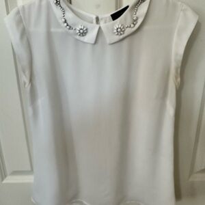 The Limited White Cap Sleeve Embellished Blouse with Peter Pan Collar